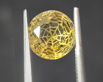 1x smokey citrine 9mm round spider web carved gem
