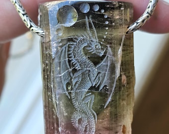 66 gram Himalaya mine tourmaline pendant with dragon intaglio carving
