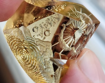 63 carat surrealistic reverse intaglio carved oregon sunstone