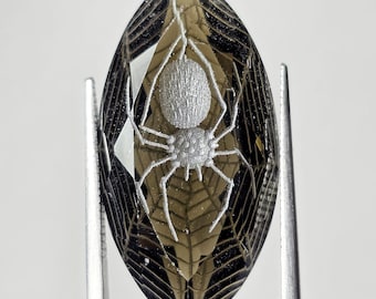 1x Marquis cut intaglio spider and web smokey quartz gemstone