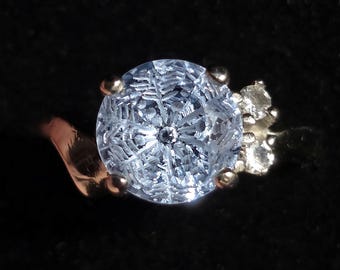10k white gold synthetic spinel ring reverse intaglio carved snowflake sz 6.75