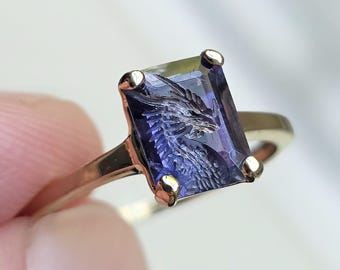 14k gold ring set with intaglio carved dragon head Iolite size 6