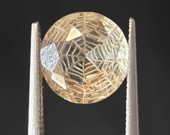1x round 10mm smokey quartz spider web carved gemstone