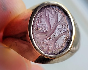 12k gold estate ring set with an intaglio carved purple tourmaline size 7.5
