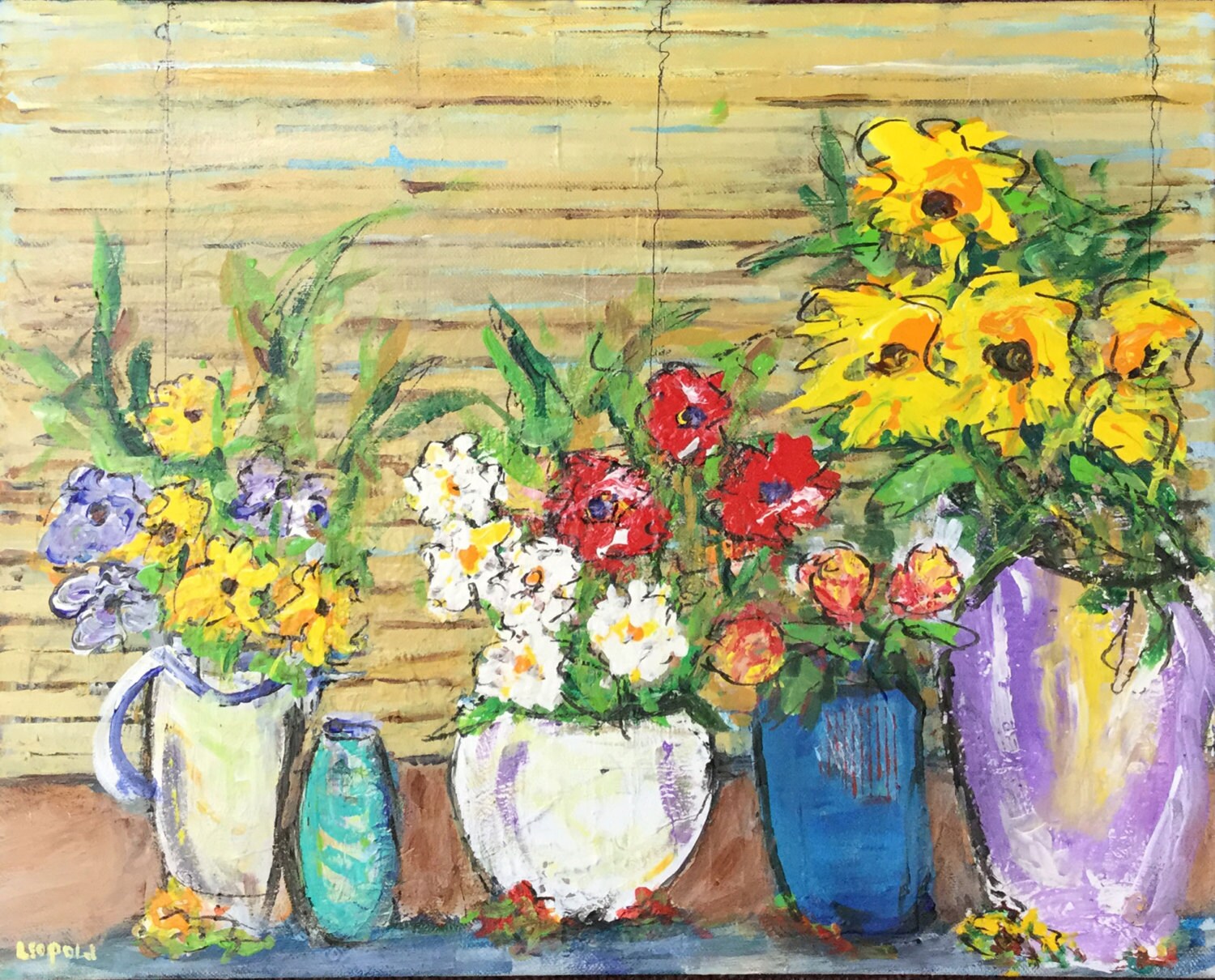 Flowers on Windowsill Original Painting on 16 X 20 Thick Canvas Etsy