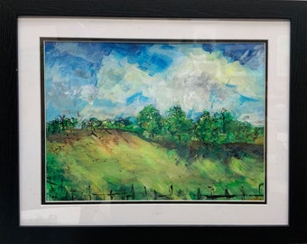Farm Field - Framed Original Painting - Landscape - 16 X 20 " - Free shipping