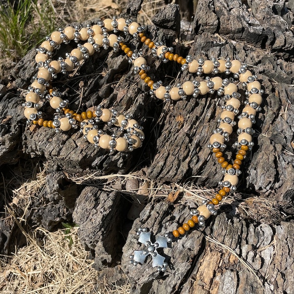 Wood and metal paternoster prayer beads