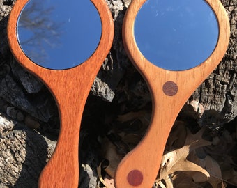 Wooden hand mirror