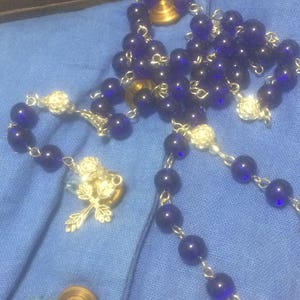 Cobalt blue Glass bead Rosary with Filigree accents