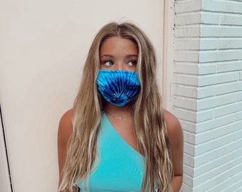 Blue Two Tone Tie Dye Face Mask