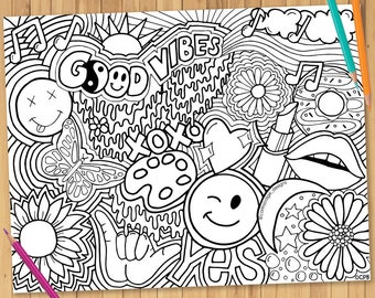 Hippie Collage Coloring Sheet