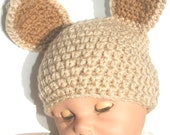 Bunny rabbit, baby beanie, brown animal crocheted  photo prop, infant cap, crochet baby hat, baby shower gift