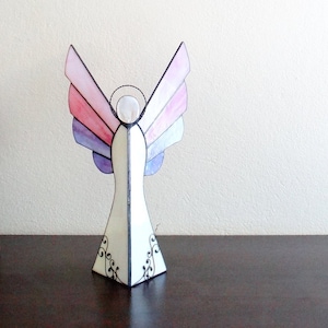 Angel stained glass tealight holder Votive candle holder Glass art Gift for her Handmade nightlight Figurine lantern