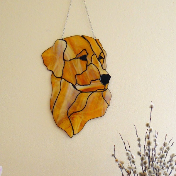 Golden Retriever Labrador Chien vitrail attrape-soleil Puppy Chien amoureux cadeau Fenêtre suspendue Suspendu mural Animal Handmade Pet Memorial Dog art