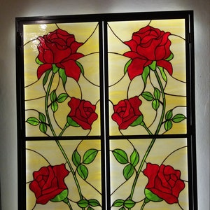 Doble Roses Glasmalerei Scheibe handgemachte Glas Kunst Wand hängen Wand Dekoration Tür Dekoration Housewarming Blumen Muttertagsgeschenk