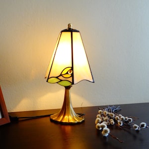 Yellow flower lamp Ivory lamp Stained glass lamp 6 Panels lamp Little bedside lamp Small desk lamp Handmade Custom Table lamp Art deco