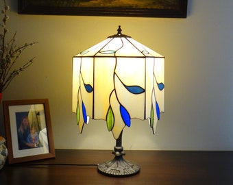 Twig lamp Stained glass lamp Bedside lamp Table lamp Desk lamp Twig and leaves Branches Handmade Custom 6 Panel lamp