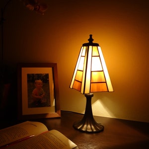 Brown and ivory lamp Stained glass lamp 4 Panels lamp Little bedside lamp Small desk lamp Handmade Custom Table lamp Brown mosaic Art deco