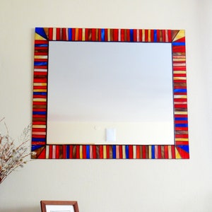 Red wall mirror Mosaic wall art Bathroom mirror Stained glass panel Reddish glass art Mosaic art Large mirror Rectangular Glass art Custom