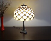 Ivory and amber colour Classic lamp Stained glass lamp Tiffany style lamp Bedside lamp Desk lamp Table lamp 13 inch classic lampshade