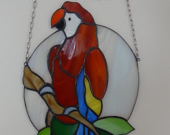 Parrot Stained glass suncatcher Wall hanging Window panel Parrot wall art Bird ornament Rainbow bird Macaw Pet memorial Bird lover gift