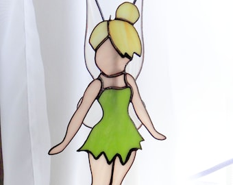 Fairy Tinker Bell suncatcher Stained glass fairy Window hanging Wall art Handmade Glass fairy Birthday for girls Kids Fairy tail