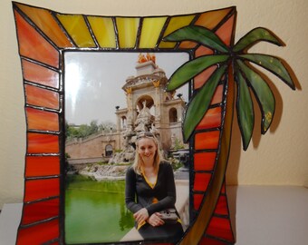 Cadre photo photo cadre vitrail art du verre à la main palmier coucher de soleil permanent de cadre de Photo cadre Photo 10x15cm