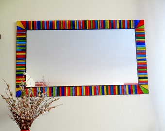 Rainbow Mosaic Wall Mirror: Stained Glass Panel, Colorful Art