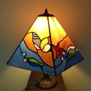 Summer lamp Stained glass lamp Bedside lamp Table lamp Desk lamp Sea Shell Waves Beach Fish 4 Panel lamp Handmade Sea glass art Ocean