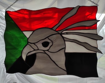 Sudan national symbol, Sudan flag, Secretarybird, Stained glass panel Wall decor