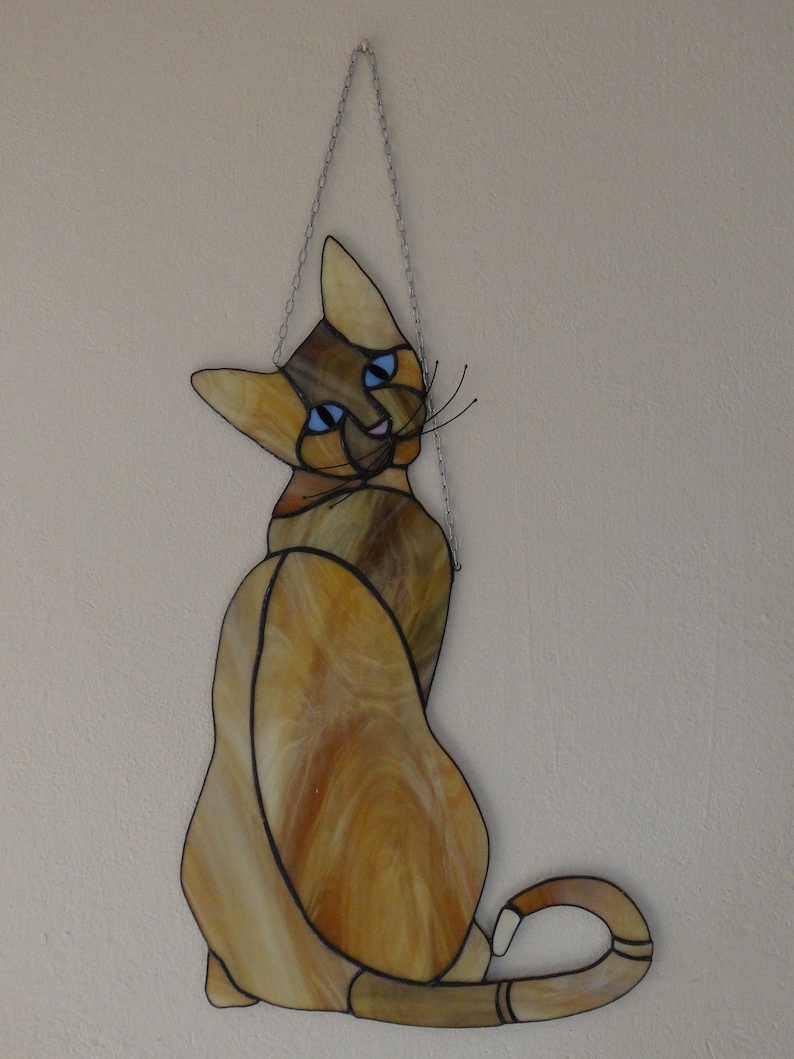 Cat Stained Glass Suncatcher Cat Lover Gift Wall Hanging Pet Etsy
