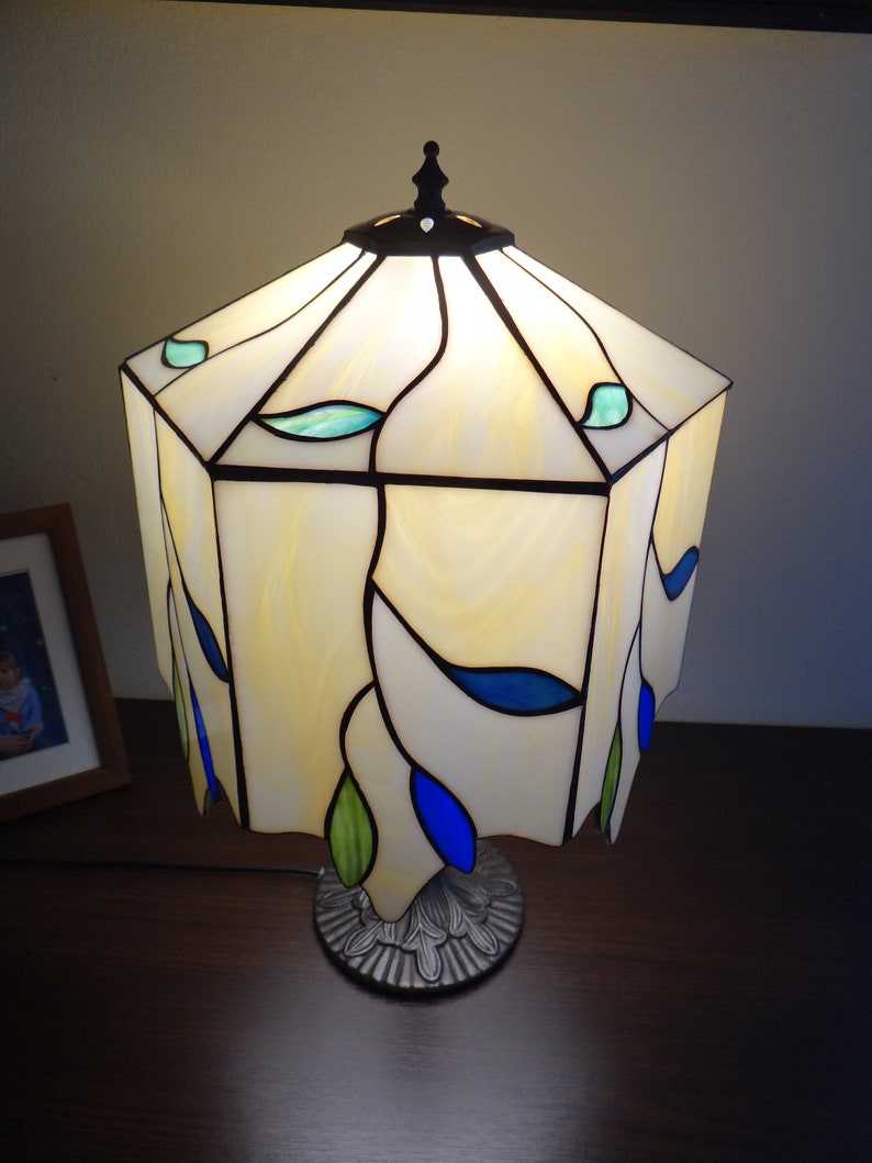 Twig lamp Stained glass lamp Bedside lamp Table lamp Desk lamp Twig and leaves Branches Handmade Custom 6 Panel lamp image 6