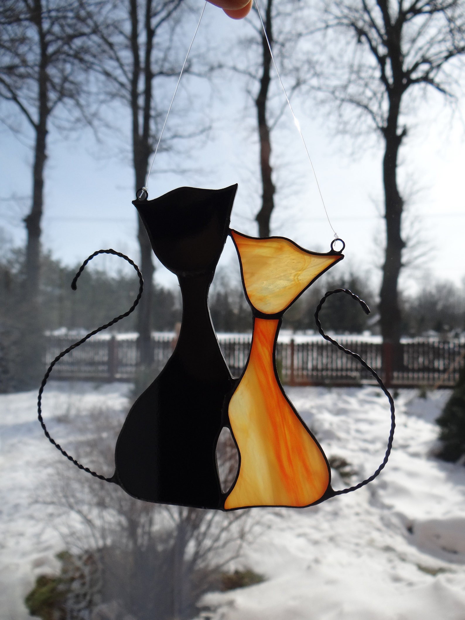 Cats Window Hanging Stained Glass Suncatcher Cat Art Couple of - Etsy