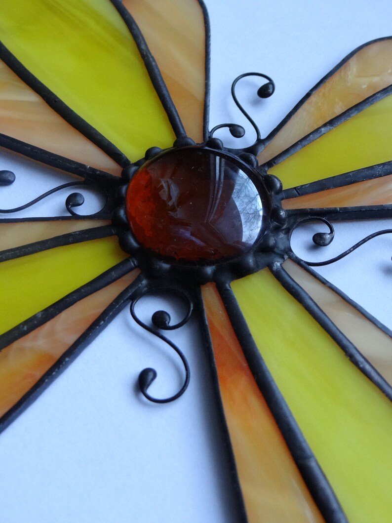 Cross Stained Glass Suncatcher Yellow Crucifix Baptism Gift Etsy