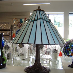 Pyramid lamp Stained glass lamp Cone shape lamp Bedside lamp Table lamp Handmade Custom Blue lampshade Panel lamp