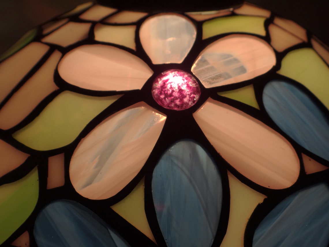 Daisy lamp Flower Pink and blue Stained glass lamp Tiffany Etsy
