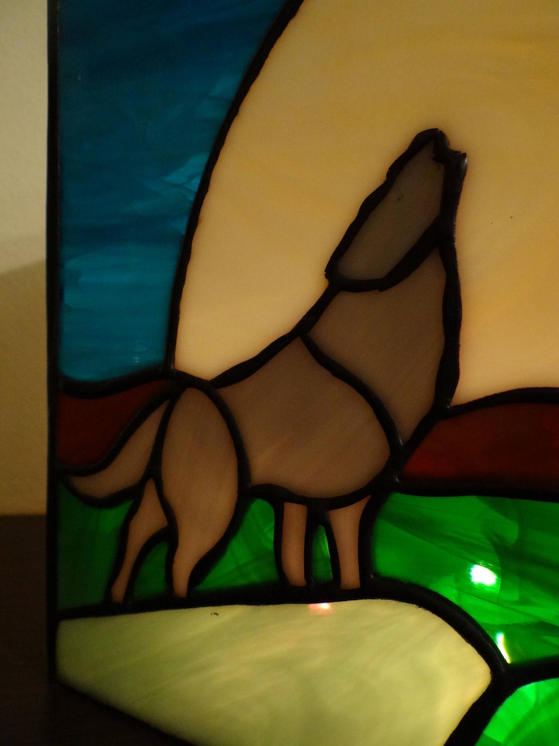 Wolf Stained Glass Art Wolf Candle Holder Howling Wolf Etsy
