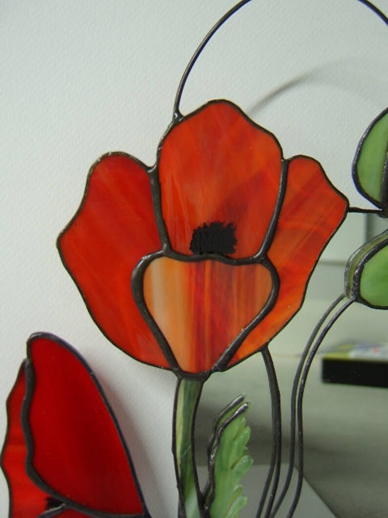Poppy Mirror Stained Glass Mirror Wall Mirror Hanging Mirror Etsy UK