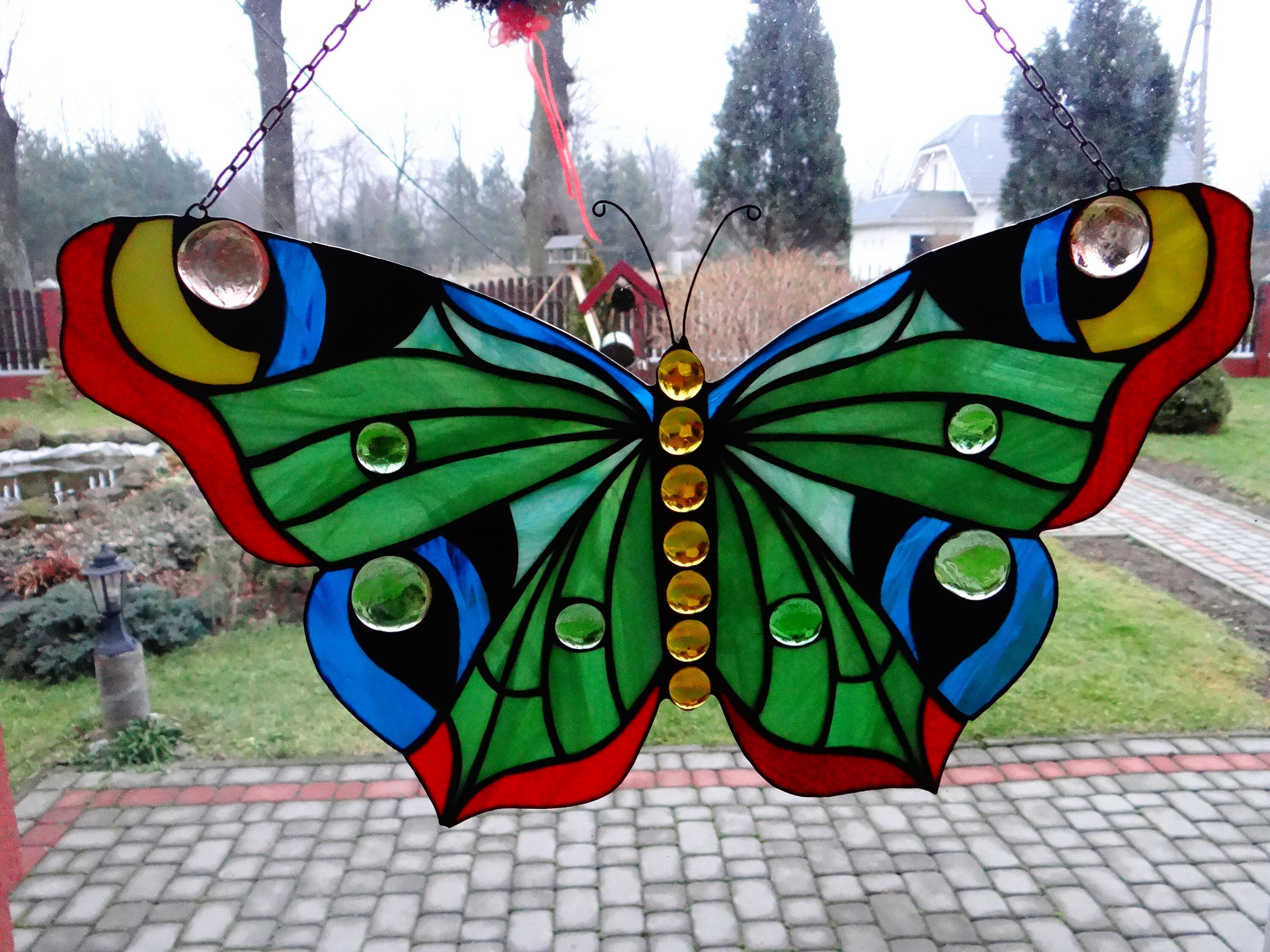 Butterfly suncatcher Green Stained glass butterfly Peacock Etsy