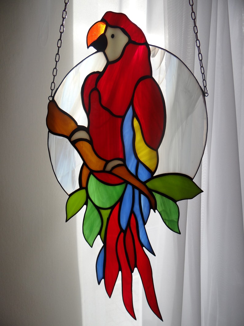 Parrot Stained Glass Suncatcher Wall Hanging Window Panel Etsy