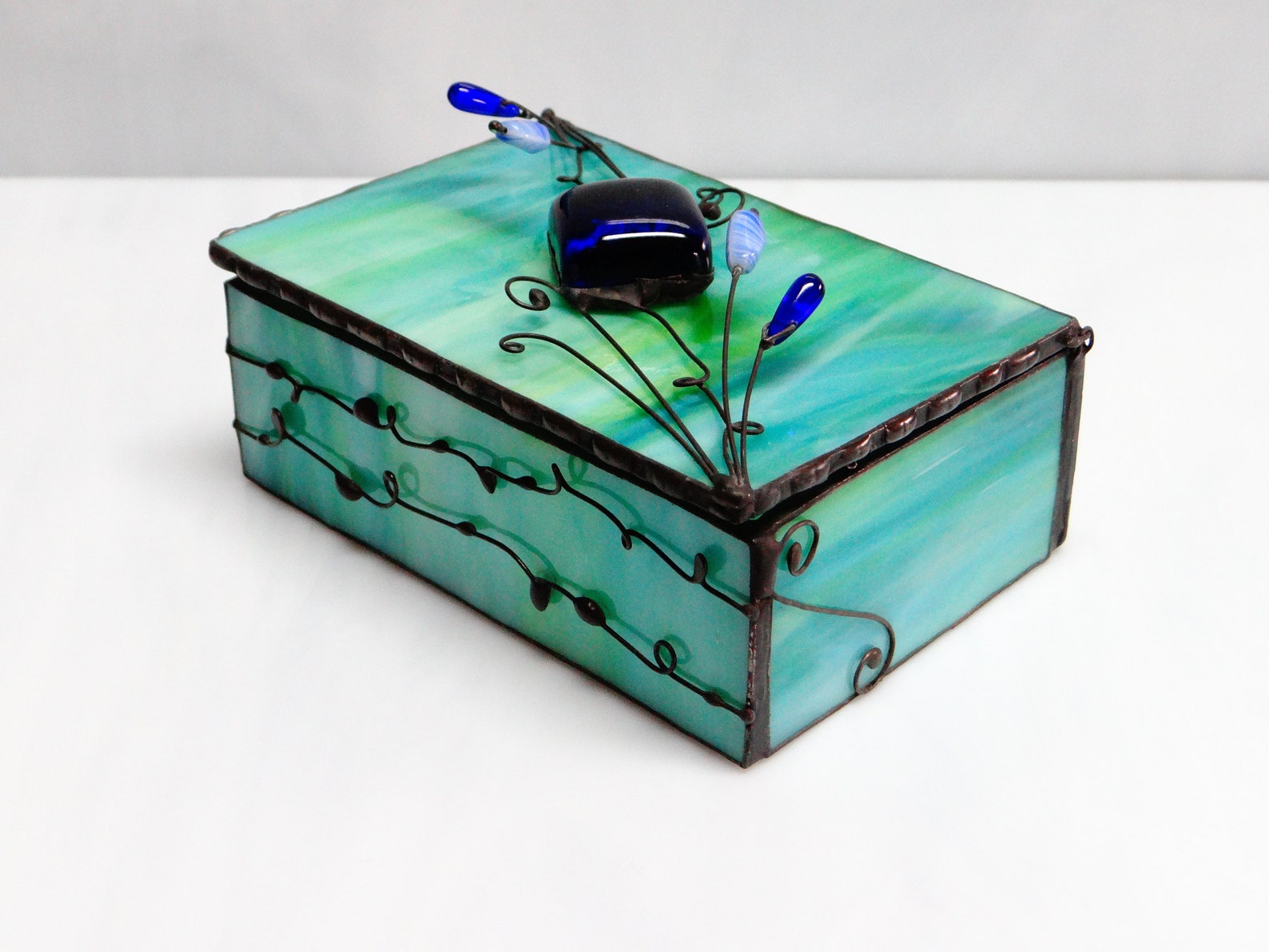 Glass Box Stained Glass Box Jewelry Box Glass Art Turquoise Etsy