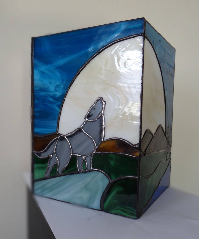 Wolf Stained Glass Art Wolf Candle Holder Howling Wolf Etsy