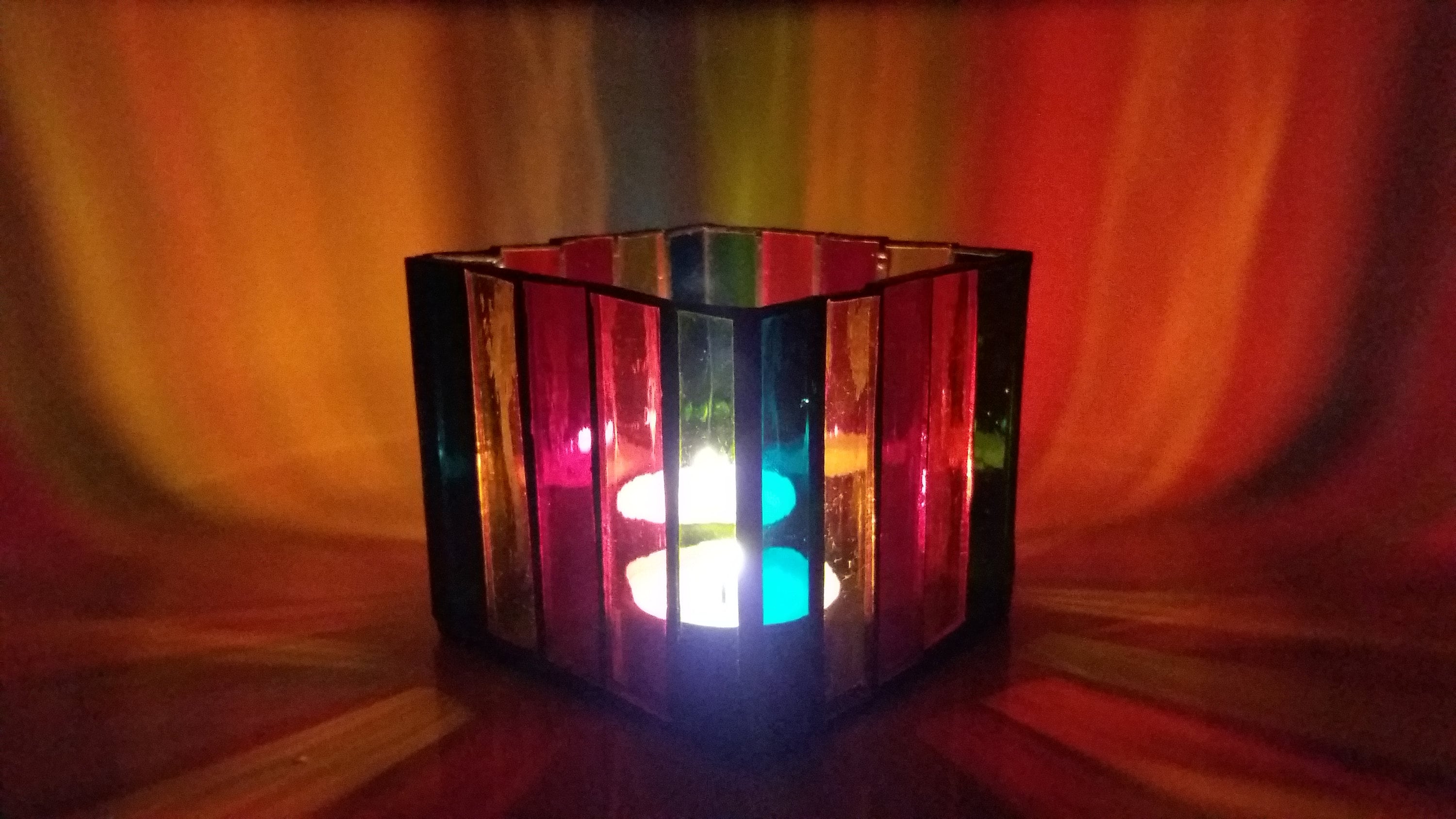Rainbow Tealight Holder Light Box Stained Glass Art Waterglass Etsy
