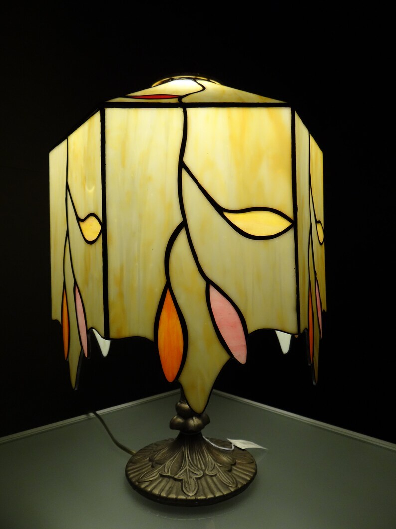 Twig lamp Stained glass lamp Bedside lamp Table lamp Desk lamp Twig and leaves Branches Handmade Custom 6 Panel lamp image 9