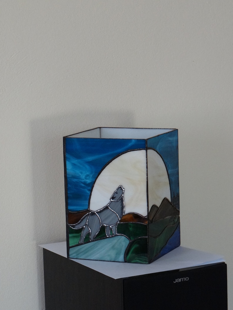 Wolf Stained Glass Art Wolf Candle Holder Howling Wolf Etsy
