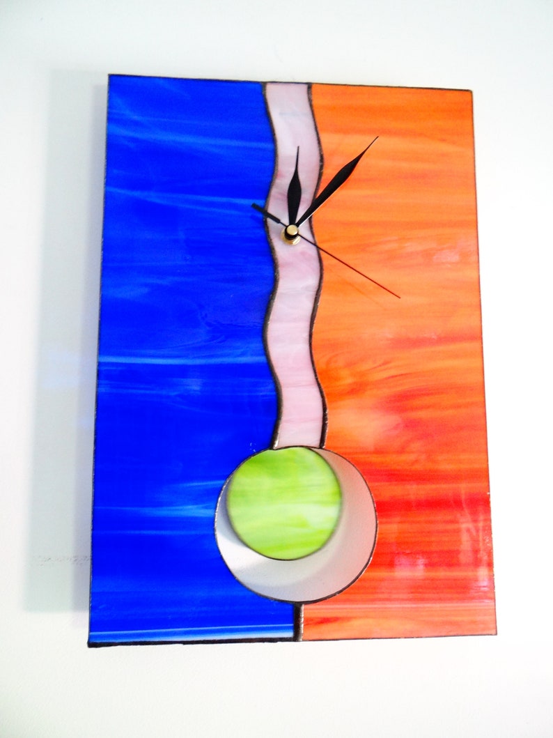 Pendulum Clock Large Wall Clock Stained Glass Glass Clock Wall Etsy