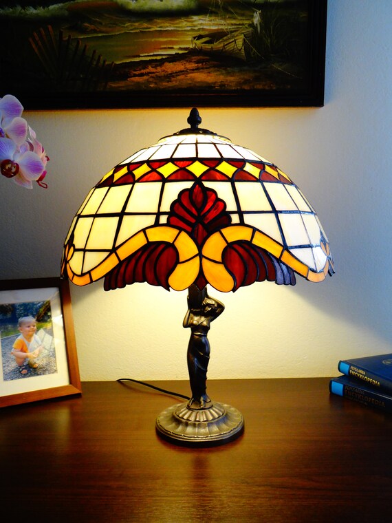 Mid century lamp Classic lamp Stained glass lamp Tiffany style Etsy