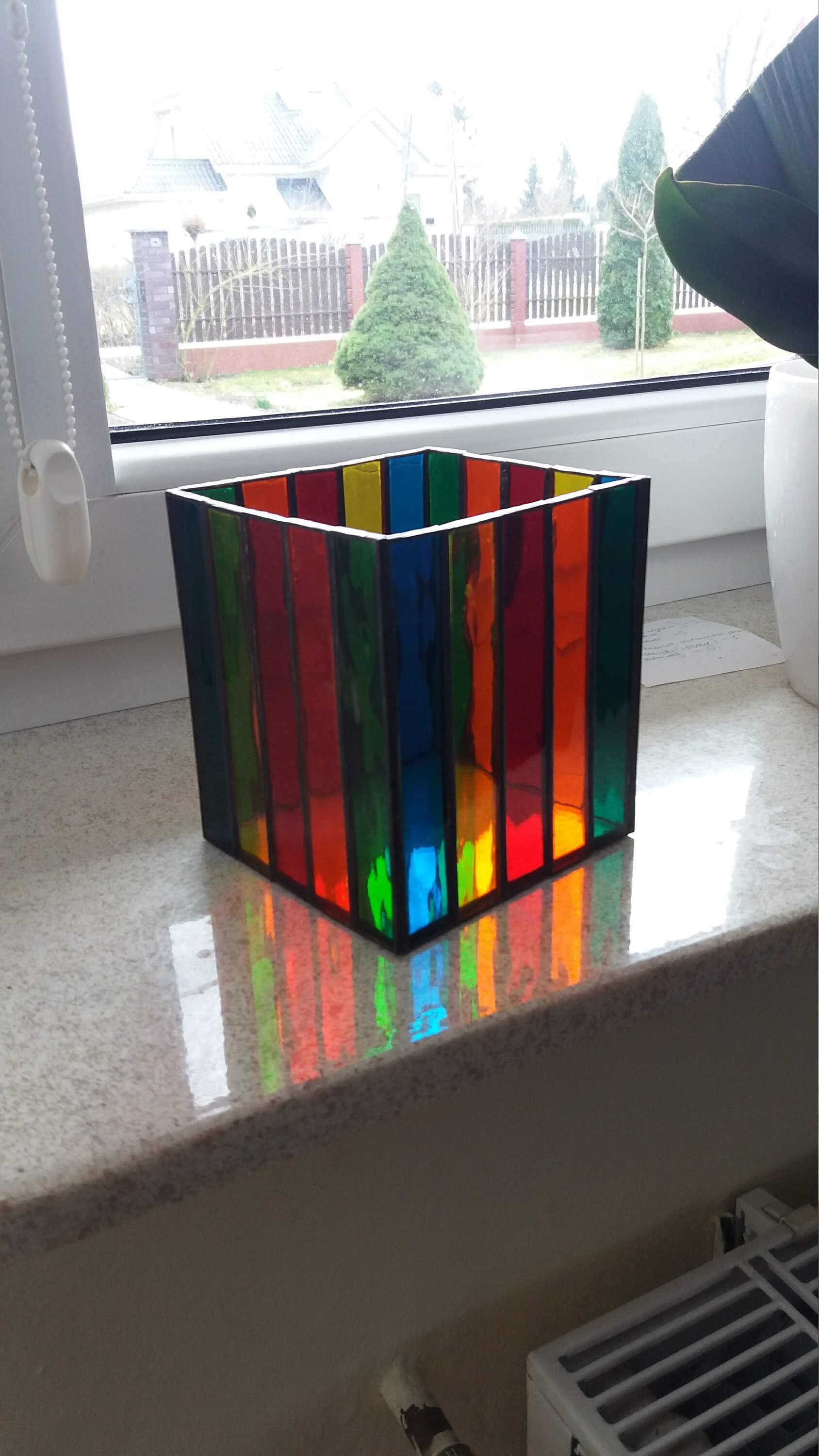 Rainbow Tealight Holder Light Box Stained Glass Art Waterglass Etsy