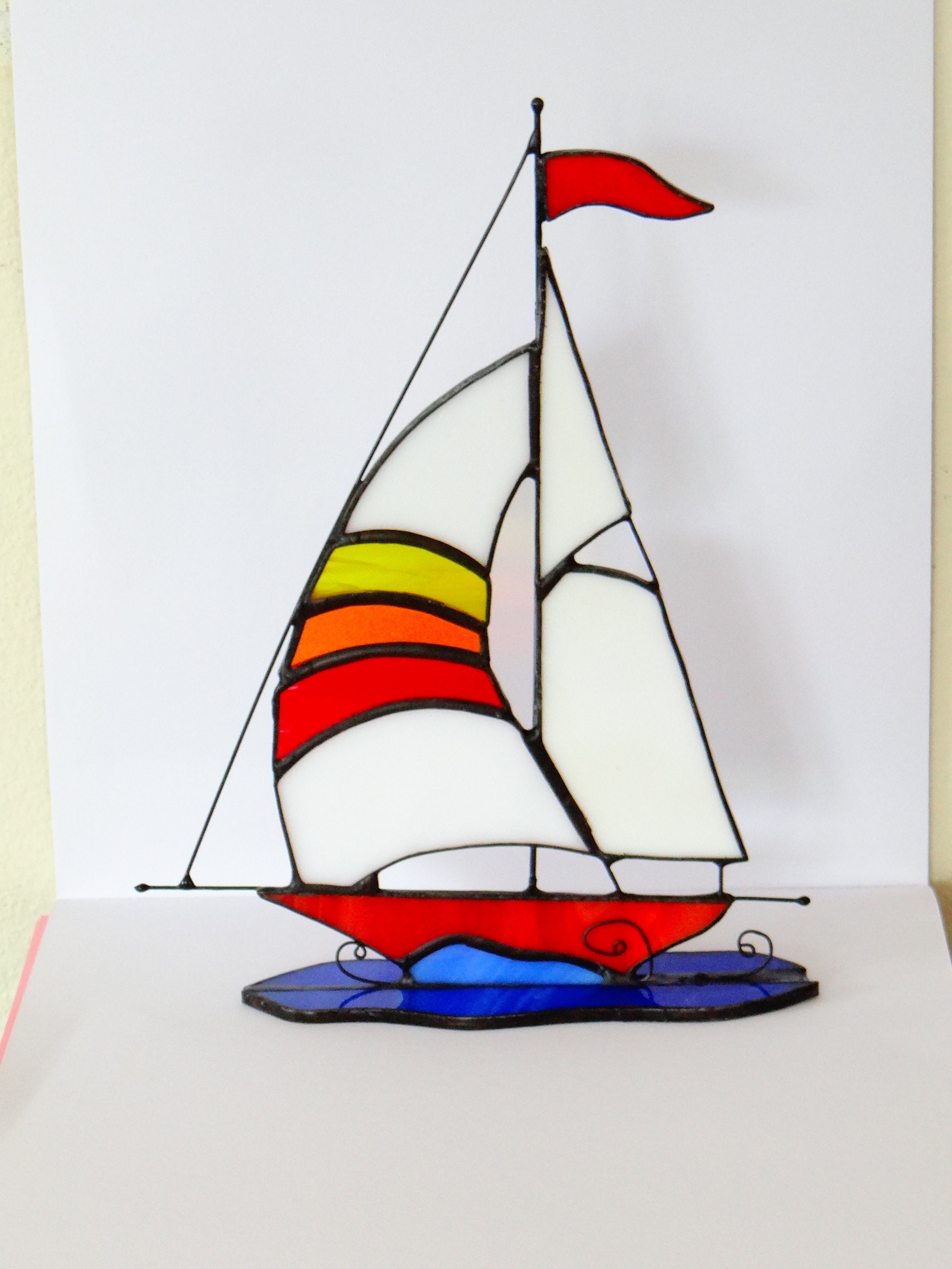 Sailboat Stained Glass Ship Statue Boat Glass Art Handmade Etsy UK