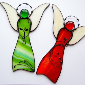 Long angel Stained glass suncatcher Multicolor angel Baptism Gift First Communion For kids Handmade Glass angel for her Mother&#39;s Day